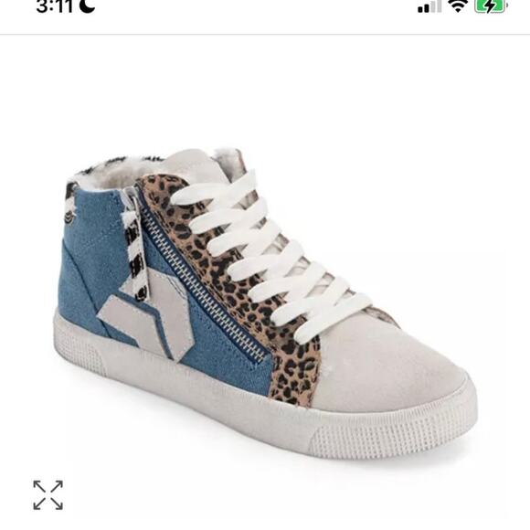 NEW DOLCE VITA HIDDEN WEDGE SNEAKERS SHEARLING DENIM 8 - Picture 1 of 10